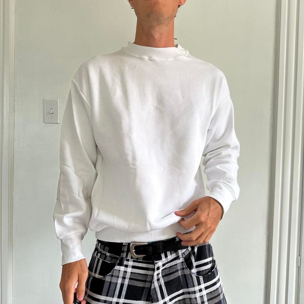 Vintage 80s 90s White Blank Cotton Deadstock Crewneck Pullover Sweatshirt